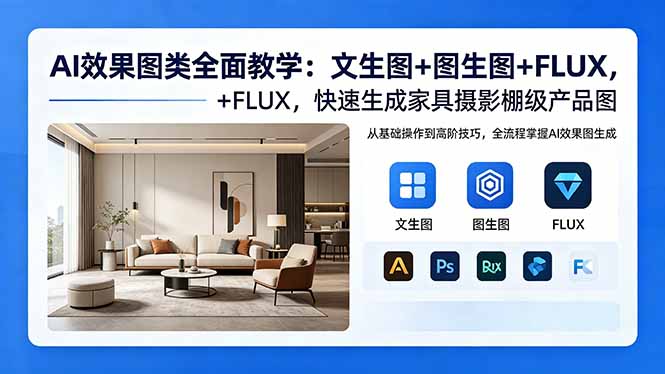 AI效果图类全面教学：文生图+图生图+FLUX，快速生成家具摄影棚级产品图-资源宝库