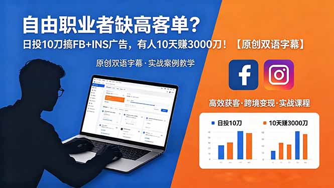 自由职业者缺高客单？日投 10 刀搞 FB+INS 广告，有人 10 天赚 3000 刀！【原创双语字幕】-资源宝库