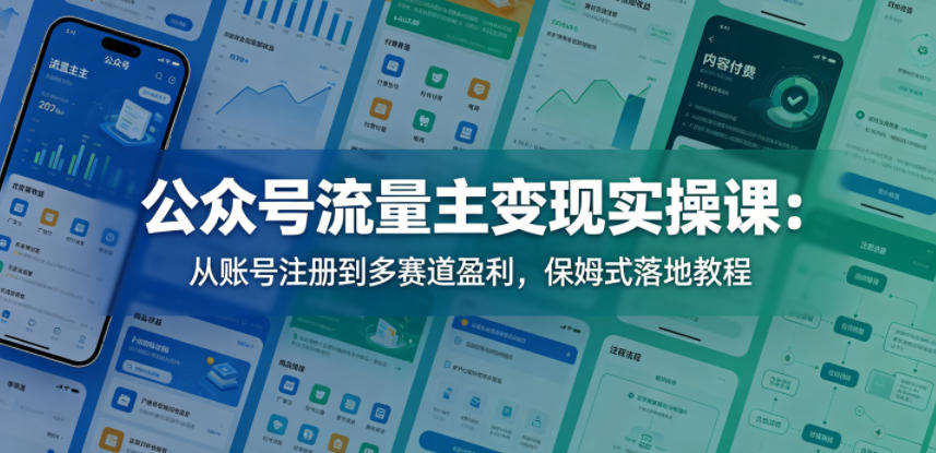 公众号流量主变现实操课：从账号注册到多赛道盈利，保姆式落地教程-资源宝库