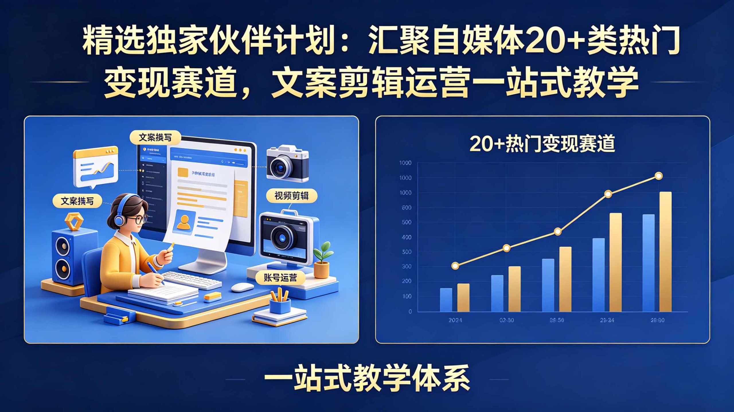 精选独家伙伴计划：汇聚自媒体20+类热门变现赛道，文案剪辑运营一站式教学-资源宝库
