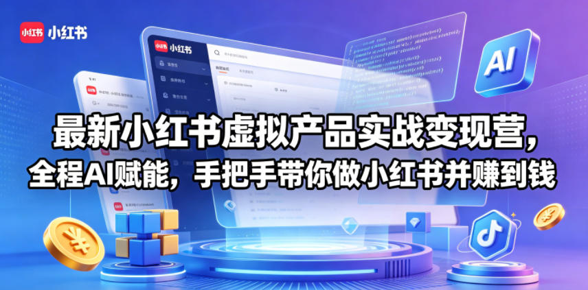 最新小红书虚拟产品实战变现营，全程AI赋能，手把手带你做小红书并赚到钱-资源宝库