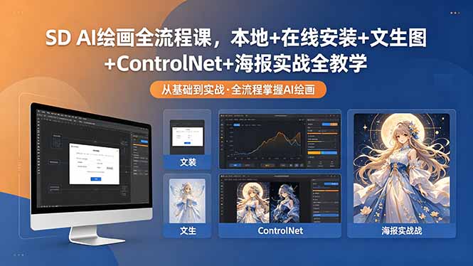 SD AI绘画全流程课，本地+在线安装+文生图+ControlNet+海报实战全教学-资源宝库