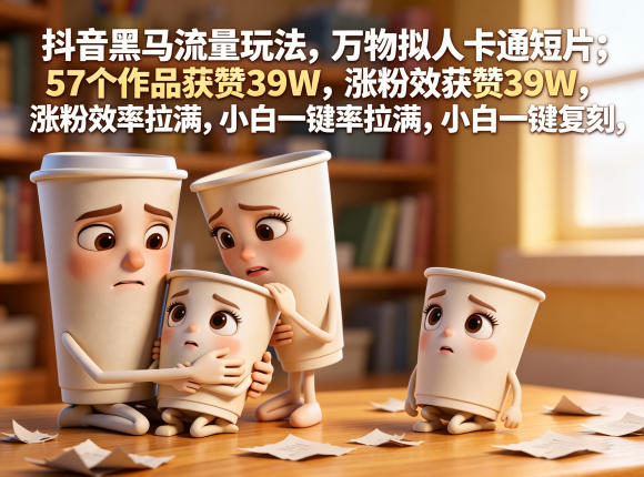 抖音黑马流量玩法,万物拟人卡通短片,57个作品获赞39W,涨粉效率拉满,小白一键复刻,保姆级拆解-资源宝库