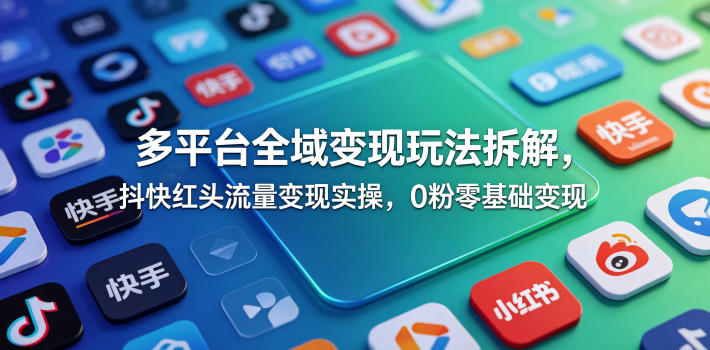 多平台全域变现玩法拆解，抖快红头流量变现实操，0粉零基础变现-资源宝库