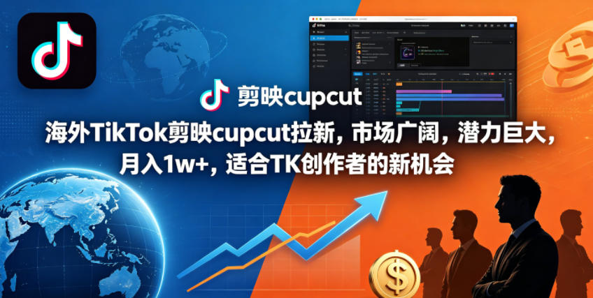 海外TikTok剪映cupcut拉新，市场广阔，潜力巨大，月入1w+，适合TK创作者的新机会-资源宝库