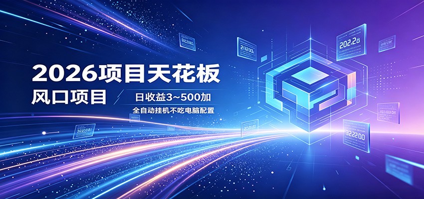 2026项目天花板，风口项目，日收益3~500+全自动挂机，不吃配置-资源宝库