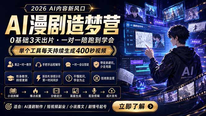AI漫剧造梦营:0基础3天出片,单个工具每天持续生成400秒视频-资源宝库