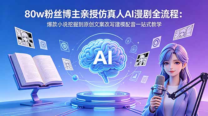 80w粉丝博主亲授仿真人AI漫剧全流程：爆款小说挖掘到原创文案改写建模配音一站式教学-资源宝库