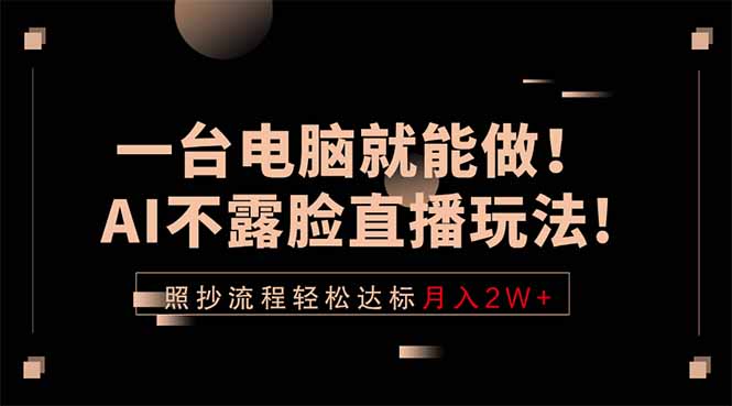 一台电脑就能做！AI不露脸直播玩法，照抄流程轻松达标月入2W+-资源宝库