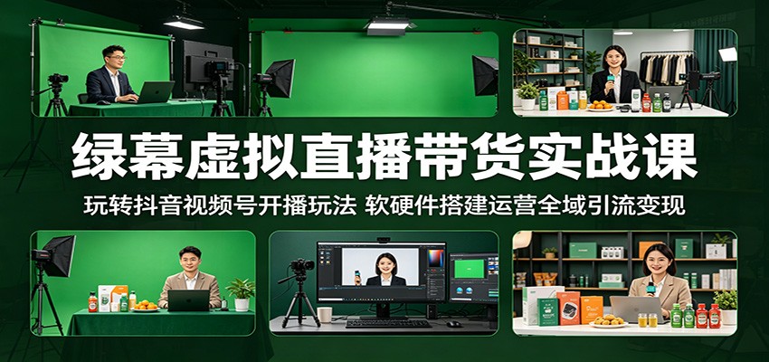 绿幕虚拟直播带货实战课:玩转抖音视频号开播玩法,软硬件搭建运营全域引流变现-资源宝库