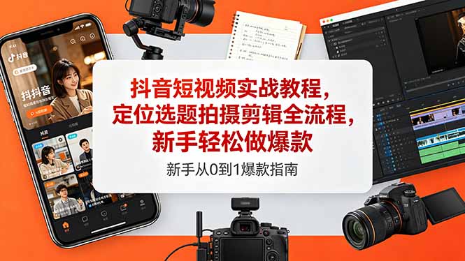 抖音短视频实战教程，定位选题拍摄剪辑全流程，新手轻松做爆款-资源宝库