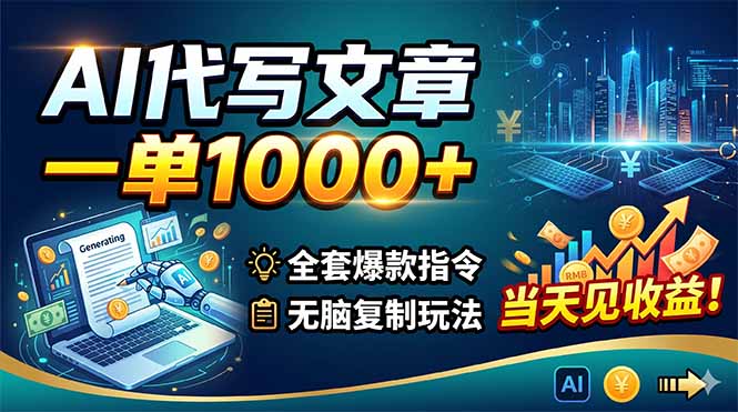 AI代写文章,一单1000+,全套爆款指令+无脑复制玩法,当天见收益!-资源宝库