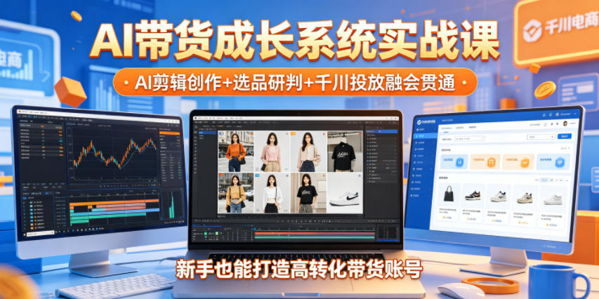 AI带货成长系统实战课,AI剪辑创作+选品研判+千川投放融会贯通,新手也能打造高转化带货账号(更新2026年)-资源宝库