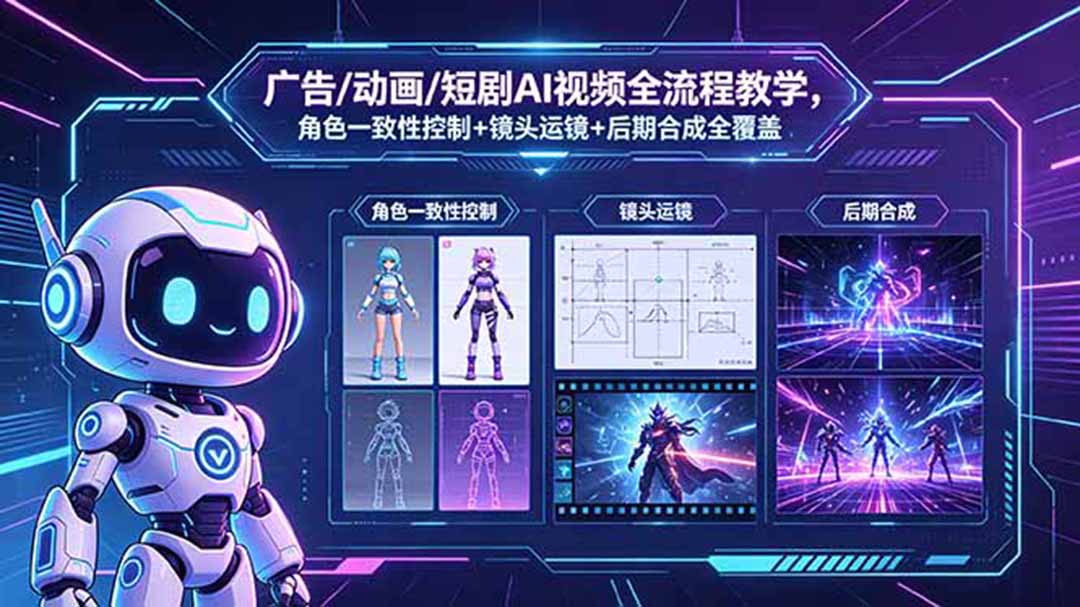 广告/动画/短剧AI视频全流程教学，角色一致性控制+镜头运镜+后期合成全覆盖-资源宝库