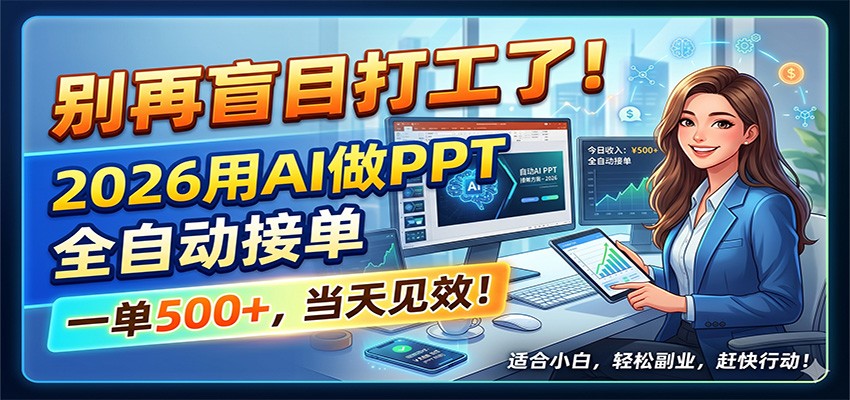 别再盲目打工了！2026用AI做PPT全自动接单，一单5张+，当天见效！-资源宝库