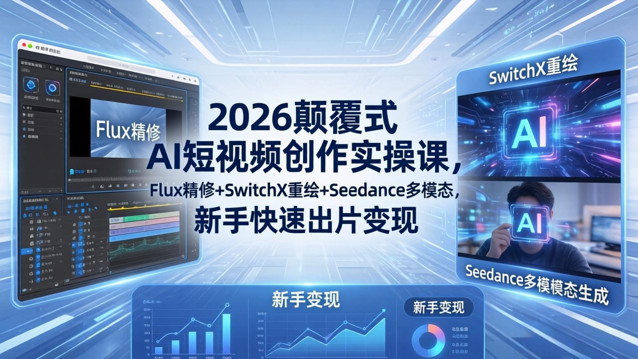 2026颠覆式 AI短视频创作课-5月更新，Flux精修+SwitchX重绘+Seedance多模态，新手快速出片变现-资源宝库