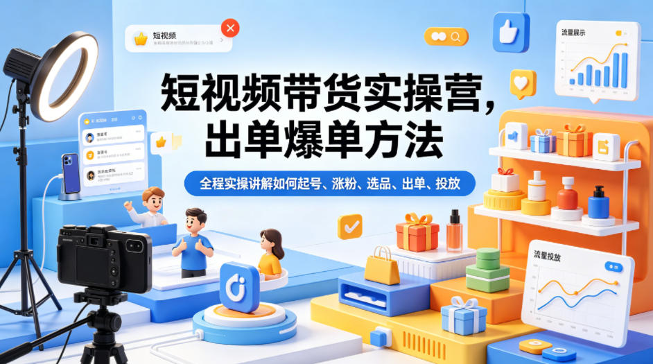 短视频带货实操营，出单爆单方法，全程实操讲解如何起号、涨粉、选品、出单、投放(更新0515)-资源宝库