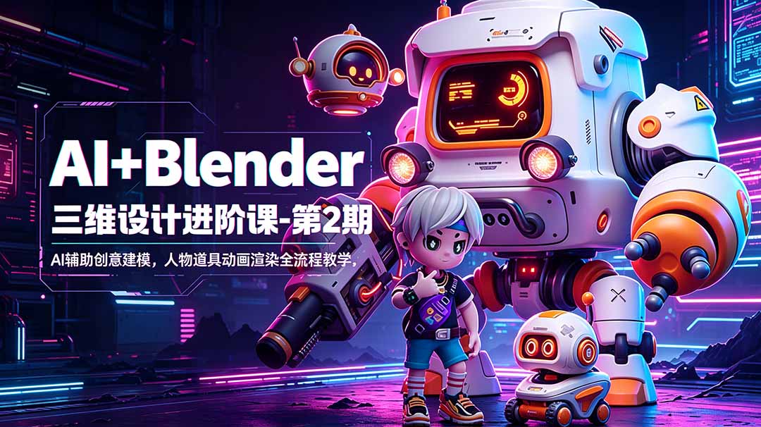 AI+Blender三维设计进阶课-第2期：AI辅助创意建模，人物道具动画渲染全流程教学-资源宝库