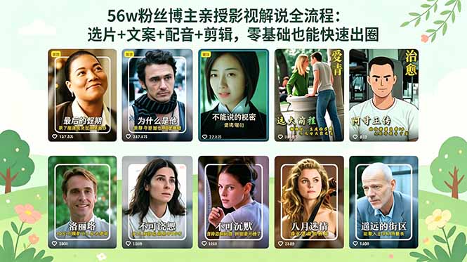 56万粉丝博主亲授影视解说全流程:选片+文案+配音+剪辑,零基础也能快速出圈-资源宝库