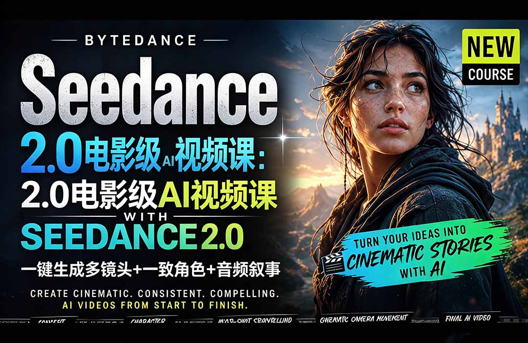 Seedance 2.0电影级AI视频课：一键生成多镜头+一致角色+音频叙事-资源宝库