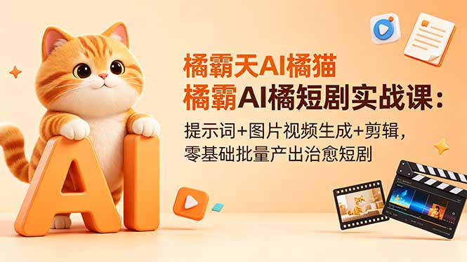 橘霸天AI橘猫短剧实战课：提示词+图片视频生成+剪辑，零基础批量产出治愈短剧-资源宝库