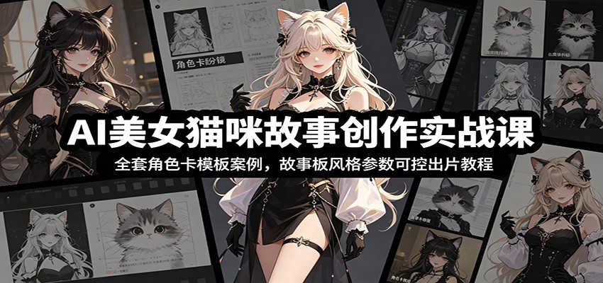 AI美女猫咪故事创作实战课：全套角色卡模板案例，故事板风格参数可控出片教程-资源宝库