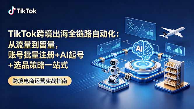 TikTok跨境出海全链路自动化：从流量到留量，账号批量注册+AI起号+选品策略一站式-资源宝库