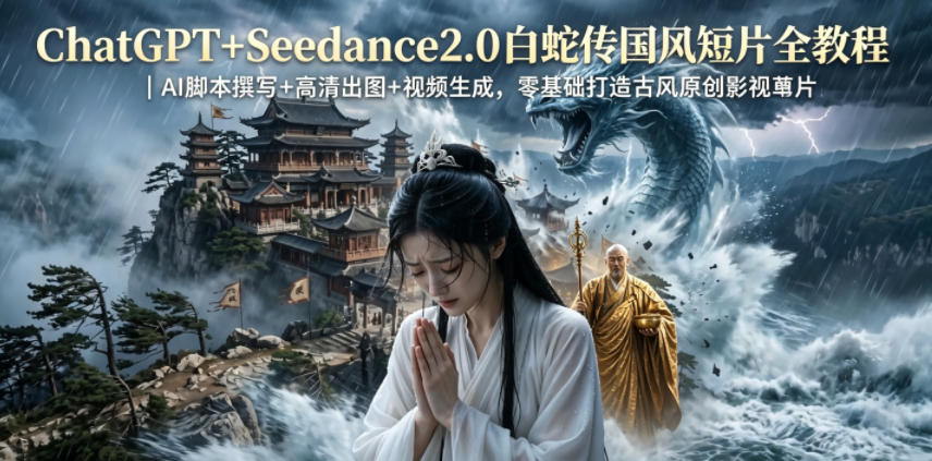 ChatGPT+Seedance2.0白蛇传国风短片全教程｜AI脚本撰写+高清出图+视频生成，零基础打造古风原创影视短片-资源宝库