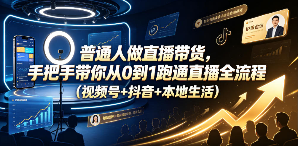 普通人做直播带货，手把手带你从0到1跑通直播全流程(视频号+抖音+本地生活)-资源宝库