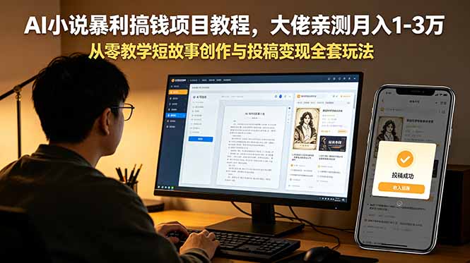 AI小说暴利搞钱项目教程,大佬亲测月入1-3万,从零教学短故事创作与投稿变现全套玩法-资源宝库