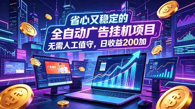 全自动广告挂机项目,全程无需人工值守。稳定创收每日收益200+-资源宝库