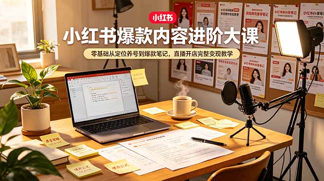 小红书爆款内容进阶大课，零基础从定位养号到爆款笔记，直播开店完整变现教学-资源宝库