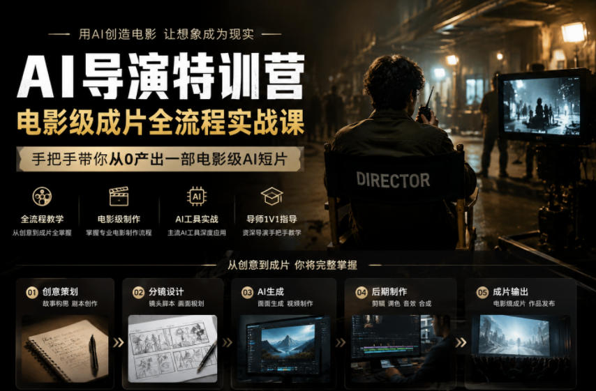 AI导演特训营，电影级成片全流程实战课，手把手带你从0产出一部电影级AI短片-资源宝库