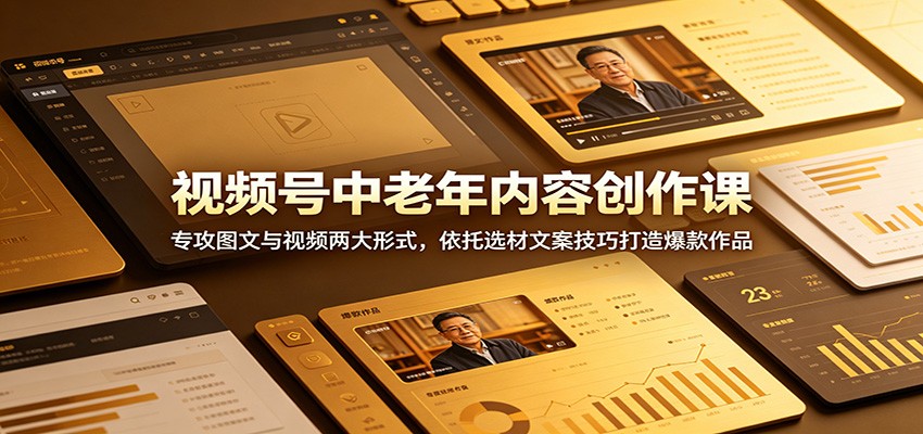 视频号中老年内容创作课：专攻图文与视频两大形式，依托选材文案技巧打造爆款作品-资源宝库