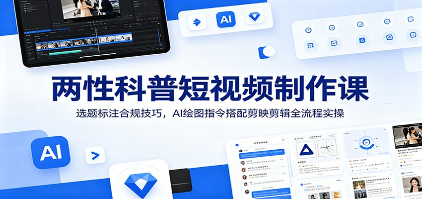两性科普短视频制作课：选题标注合规技巧，AI绘图指令搭配剪映剪辑全流程实操-资源宝库