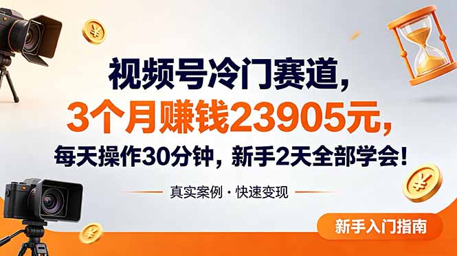 视频号冷门赛道，3个月变现23905元，新手2天学会 每天操作30分钟！-资源宝库
