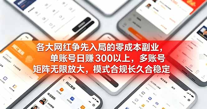各大网红争先入局的零成本副业，单账号日赚 300 以上，多号矩阵可放大，模式合规长久稳定！-资源宝库