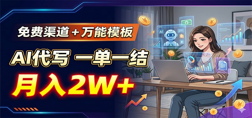 免费渠道+万能模板,AI代写一单一结,月入2W+-资源宝库
