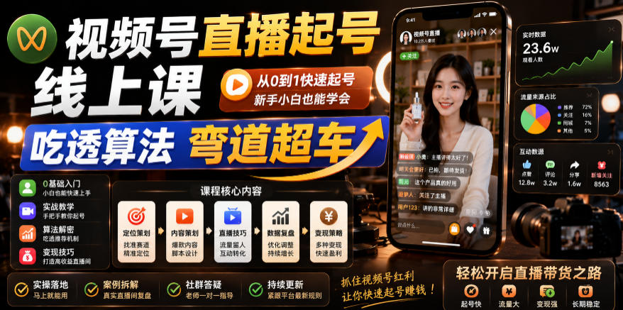 视频号直播起号线上课，吃透算法弯道超车(2026年6月)-资源宝库