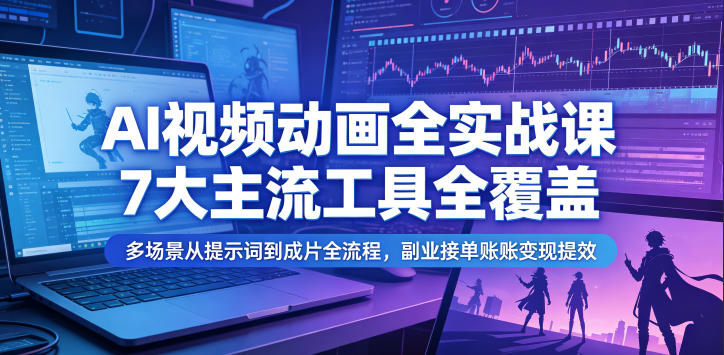 AI视频动画全实战课,7大主流工具全覆盖,多场景从提示词到成片全流程,副业接单账号变现提效-资源宝库