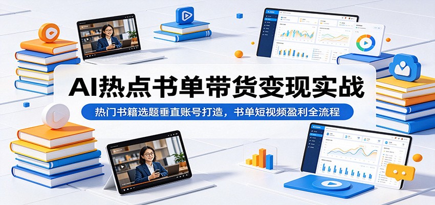 AI热点书单带货变现实战：热门书籍选题垂直账号打造，书单短视频盈利全流程-资源宝库