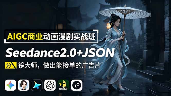 AIGC商业动画漫剧实战班：Seedance2.0+JSON分镜大师，做出能接单的广告片-资源宝库