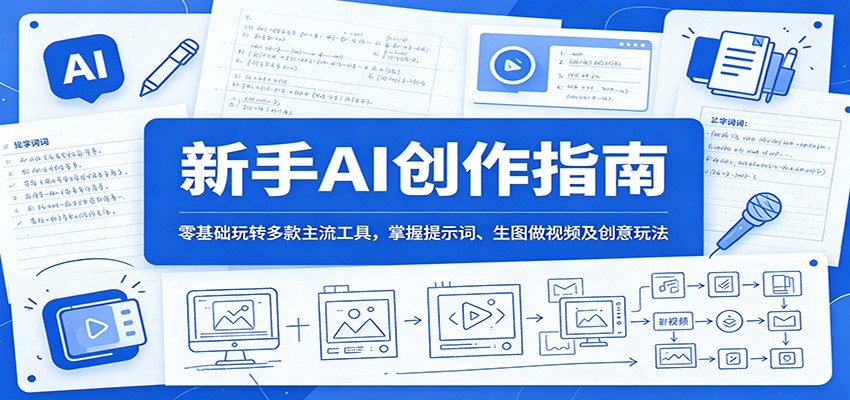 新手AI创作指南：零基础玩转多款主流工具，掌握提示词、生图做视频及创意玩法-资源宝库