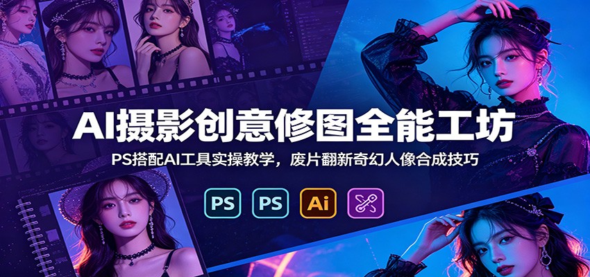 AI摄影创意修图全能工坊：PS搭配AI工具实操教学，废片翻新奇幻人像合成技巧-资源宝库