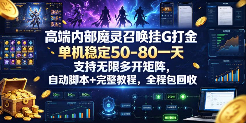 高端内部魔灵召唤挂G打金，单机稳定50-80一天，支持无限多开矩阵，自动脚本+完整教程，全程包回收【揭秘】-资源宝库