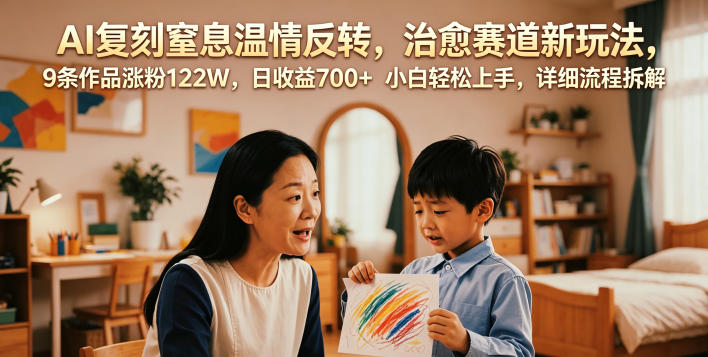 AI复刻窒息温情反转，治愈赛道新玩法，9条作品涨粉122W，日收益700+ 小白轻松上手，详细流程拆解-资源宝库