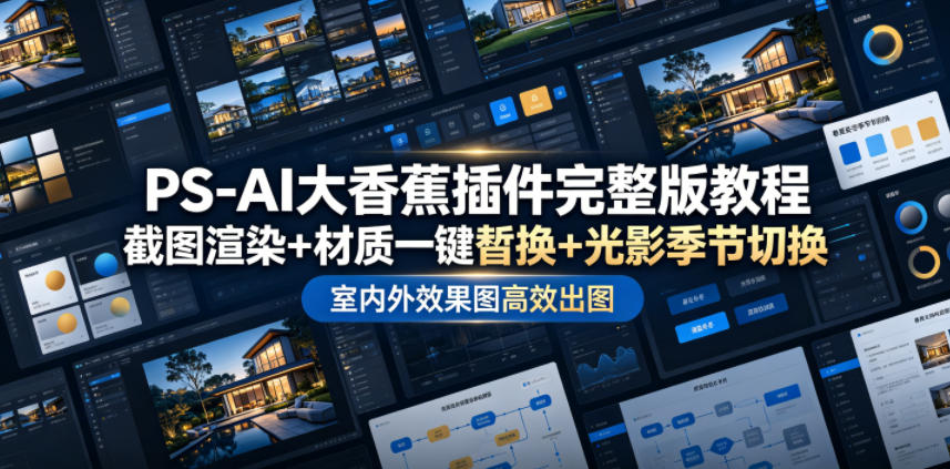 PS-AI大香蕉插件完整版教程，截图渲染+材质一键替换+光影季节切换，室内外效果图高效出图高阶课程-资源宝库