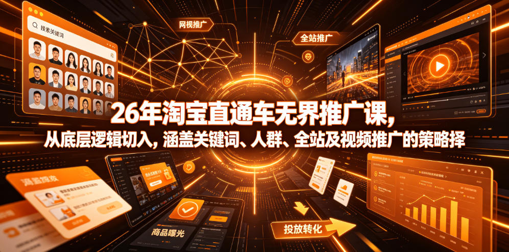 26年淘宝直通车无界推广课，从底层逻辑切入，涵盖关键词、人群、全站及视频推广的策略选择-资源宝库