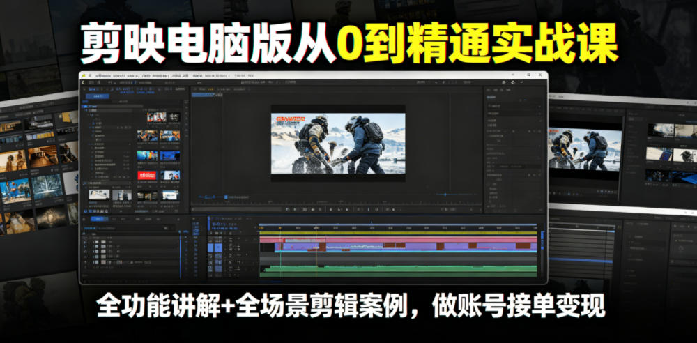 剪映电脑版从0到精通实战课，全功能讲解+全场景剪辑案例，做账号接单变现-资源宝库