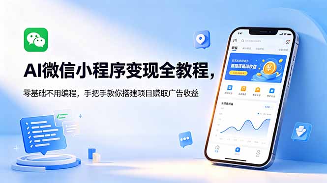 AI微信小程序变现全教程，零基础不用编程，手把手教你搭建项目赚取广告收益-资源宝库